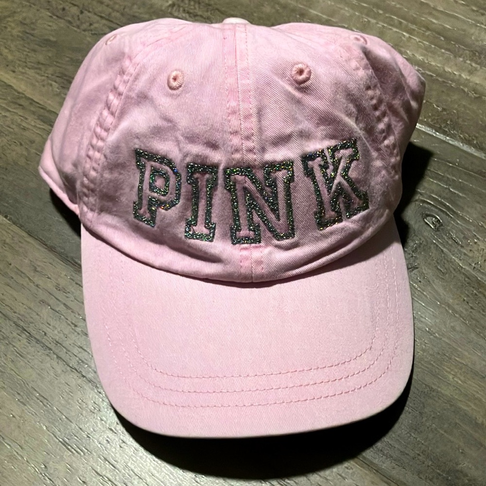 Victoria's Secret PINK Baseball Hat Women's Light Pink Silver Embroidered